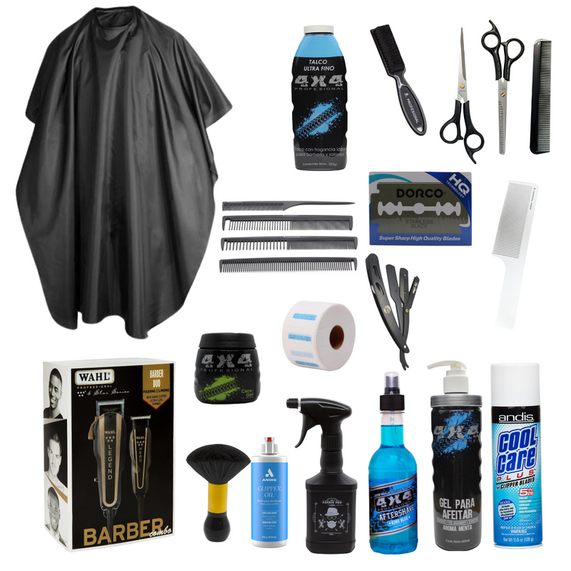 KIT COMBO COMPLETO  INICIO INSUMOS BARBERÍA/ESTETICA + BARBER COMBO WAHL